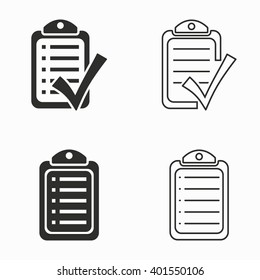 Checklist    vector icons set. Black  illustration isolated on white  background for graphic and web design.