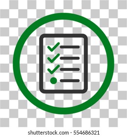 Checklist vector pictograph. Illustration style is flat iconic bicolor green and gray symbol on a transparent background.