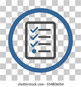 Checklist vector pictograph. Illustration style is flat iconic bicolor cobalt and gray rounded symbol on a transparent background.