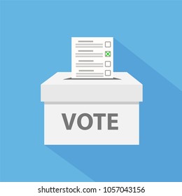 checklist in vote box on blue with long shadow, stock vector illustration