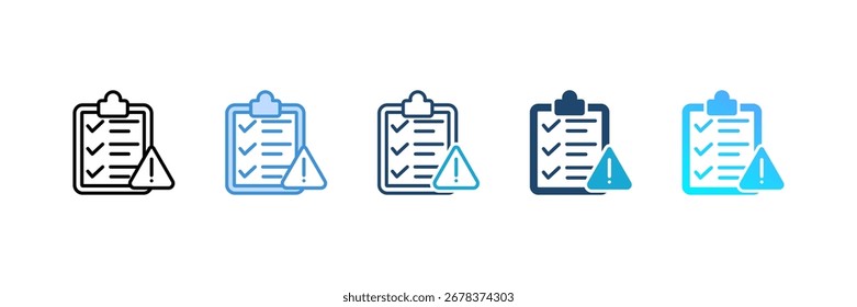 Ícone de Aviso da lista de verificação define uma coleção de vários estilos