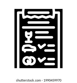 checklist wedding organization glyph icon vector. checklist wedding organization sign. isolated contour symbol black illustration