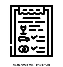 checklist wedding organization line icon vector. checklist wedding organization sign. isolated contour symbol black illustration