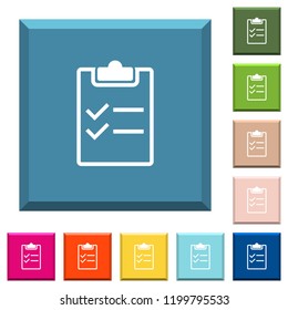 Checklist white icons on edged square buttons in various trendy colors