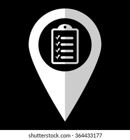 checklist - white vector icon;  map pointer