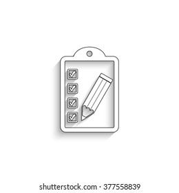 checklist - white vector icon  with shadow