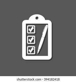 checklist - white vector icon  with shadow