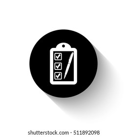 checklist - white vector icon  with shadow