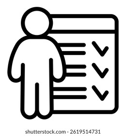 Checklist window of quiz and human line icon, neural network concept. Vector graphics. Survey data, person sign on white background, style mobile or design