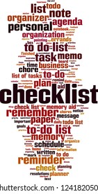 Checklist word cloud concept. Vector illustration