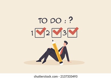 Checklist for work completion. Man with checkbox, Business concept. planning business strategy.