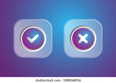 checklist and wrong icon modern style, blue light effect, vector graphic