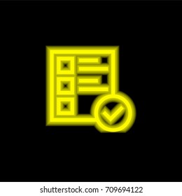 Checklist yellow glowing neon ui ux icon. Glowing sign logo vector