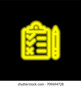 Checklist yellow glowing neon ui ux icon. Glowing sign logo vector