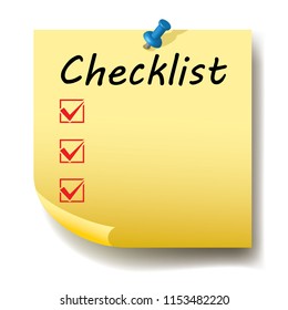 checklist, yellow paper sticker  
