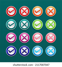 Checklist yes and no icon set with button style