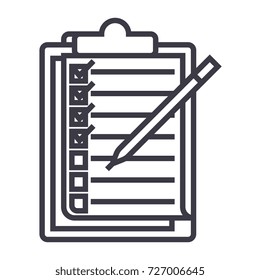 checklist,to do list vector line icon, sign, illustration on background, editable strokes