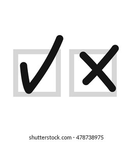 Checkmark to accept and refusal icon in flat style isolated on white background. Click and choice symbol vector illustration
