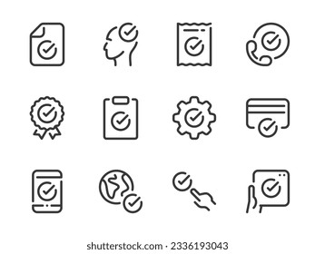 Checkmark and Acceptance vector line icons. Check, Tick and Approve outline icon set.