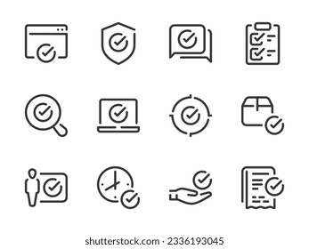 Checkmark and Acceptance vector line icons. Check, Tick and Approve outline icon set.