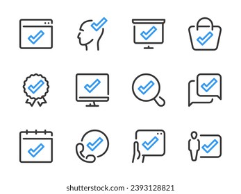 Checkmark and Acceptance vector line icons. Check, Tick and Approve outline icon set.
