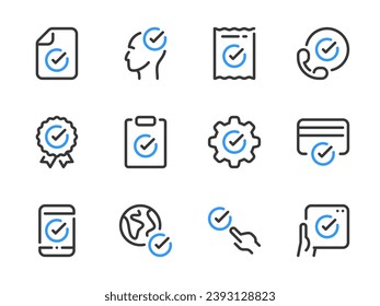 Checkmark and Acceptance vector line icons. Check, Tick and Approve outline icon set.