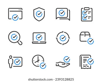 Checkmark and Acceptance vector line icons. Check, Tick and Approve outline icon set.