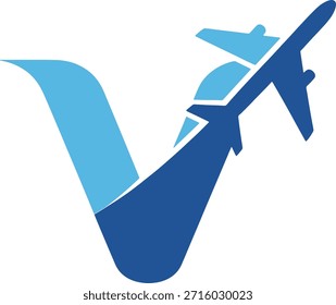 Logotipo de verificación del avión de marca de verificación. Perfecto para reservar vuelos, sistemas de Aprobación de viajes y plataformas de reserva de aerolíneas. Vector de confirmación de gradiente azul.