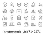 Checkmark and Approved web icon set in line style. Checklist, accepted, stamp, accept, agree, quality control, collection. Vector illustration.