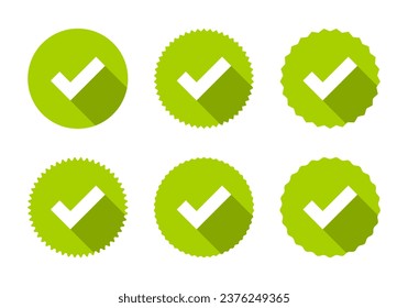 Checkmark badge icon vector set collection in flat style. Check mark, tick sign symbol