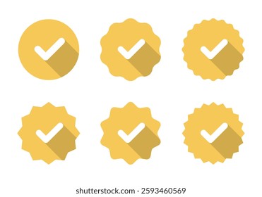 Checkmark badge, verified icon set collection with long shadow. Check mark, tick sign symbol