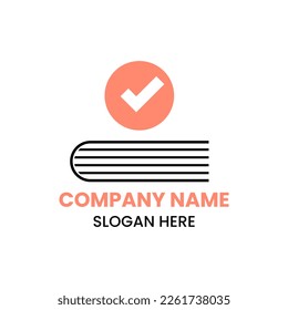 Concepto de diseño del logotipo del libro de marcas de verificación con plantilla de icono de marca de libro y marca de verificación