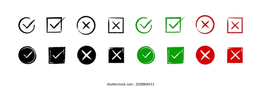 Checkmark brush stroke. Yes, and no icon brush. Voting sign 