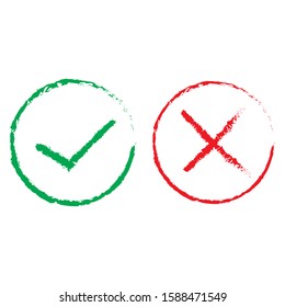 Checkmark cancel or approve reject icon on white background