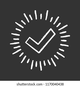 Checkmark chalk icon. Successfully tested. Tick mark. Quality assurance. Approved.  Verification and validation. Quality badge. Isolated vector chalkboard illustration