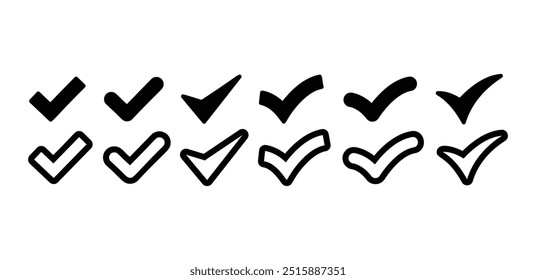 Häkchen Kästchen Akzeptieren Symbol Vektordesign einfache schwarz weiße Farbe flache moderne Illustration Kollektionen Set isoliert