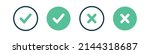 Checkmark and check icon. Approval check icon and cross isolated. Set quality sign, green tick. X or approve or deny line art vector color icon for apps and websites and ui ux.