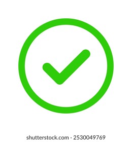 Marca de verificación e icono de verificación. Comprobación de Aprobación e icono verdadero. Fije el signo de la calidad, garrapata verde. Aprueba el ícono de color del Vector de arte de línea para App y Sitios web y ui ux.