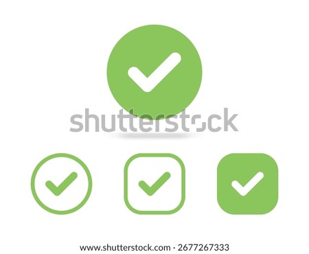 Checkmark and check icon. Approval check and true icon. Set quality sign, green tick. Approve line art vector color icon for apps and websites and ui ux.