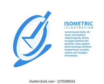 Checkmark, check icon. Isometric template in flat 3D style. Vector illustration.