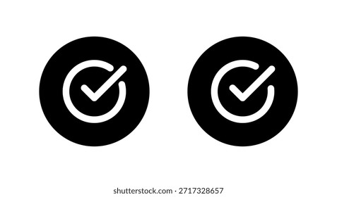 Checkmark and check mark icon set in black circle. Completed task, confirmation, Approval badge, and success symbol