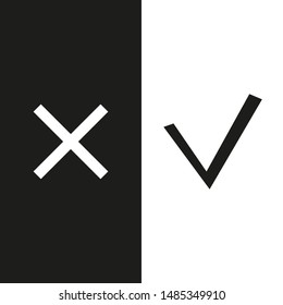Checkmark check, x or approve deny line art vector icon for apps and websites.