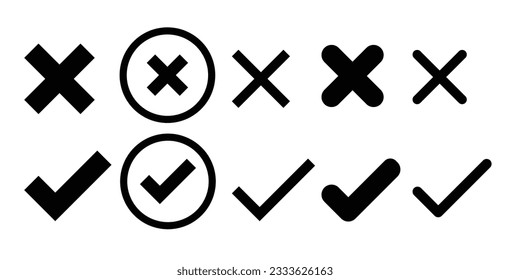 Marcar o marcar x o aprobar iconos vectoriales de línea rechazados para aplicaciones y sitios web