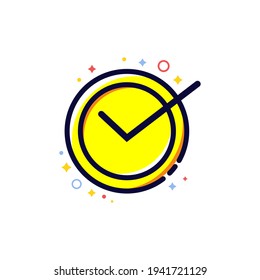 Checkmark, checklist coin icon. flat design. abstract circle line style vector illustration on white background.