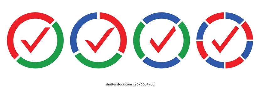 Checkmark checklist doodle set dibujado a mano arte simple rojo verde amarillo azul PNG