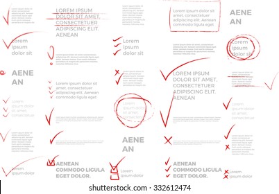 checkmark for choice text or object selection vector set