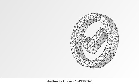 A checkmark in the circle box. Abstract, digital, wireframe, low poly mesh, polygonal vector white origami 3d illustration. Success, business agreement, ok sign, approval concept. Line, dot