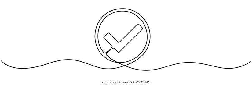 Checkmark in circle continuous one line drawn. Approved linear symbol. Vector illustration isolated on white.