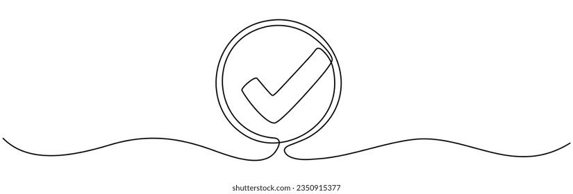 Checkmark in circle continuous one line drawn. Approved linear symbol. Vector illustration isolated on white.