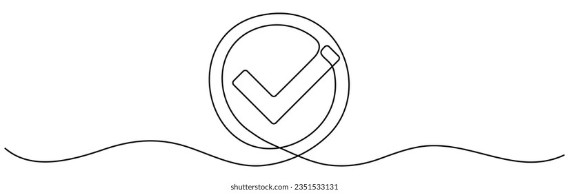 Checkmark in circle continuous one line drawn. Approved linear symbol. Vector illustration isolated on white.